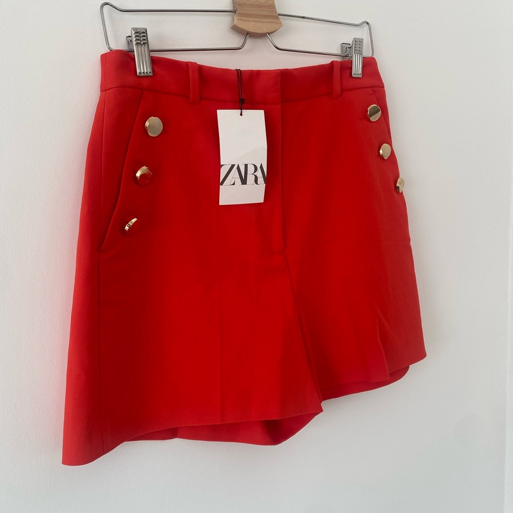 Zara Red Tailored Skort with gold Buttons Details